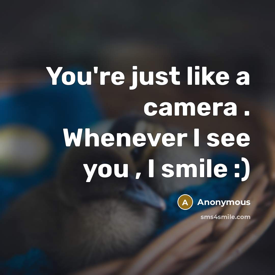“You're just like a camera . Whenever I see you , I smile :)” quote by Anonymous