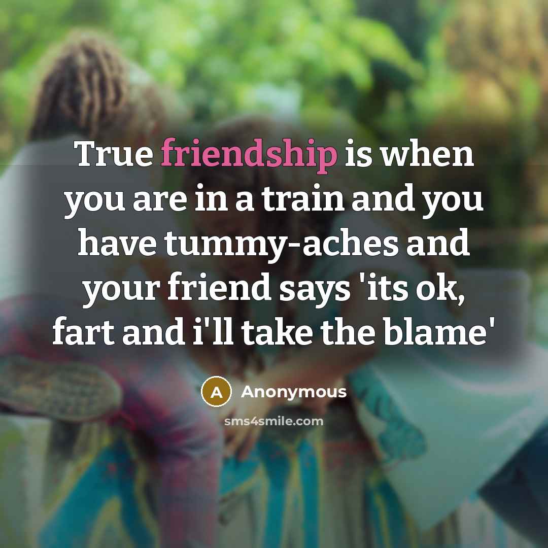 “True friendship is when you are in a train and…” quote by Anonymous