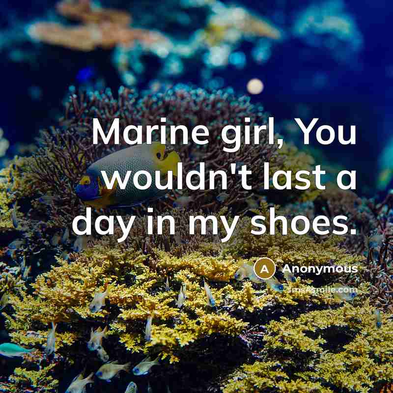 “Marine girl, You wouldn't last a day in my shoes.” quote by Anonymous