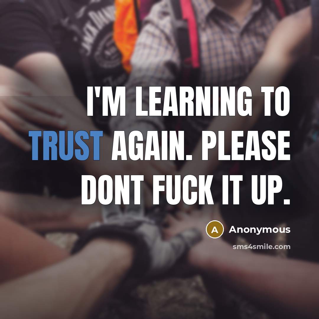 “I'm learning to trust again. Please dont fuck it up.” quote by Anonymous