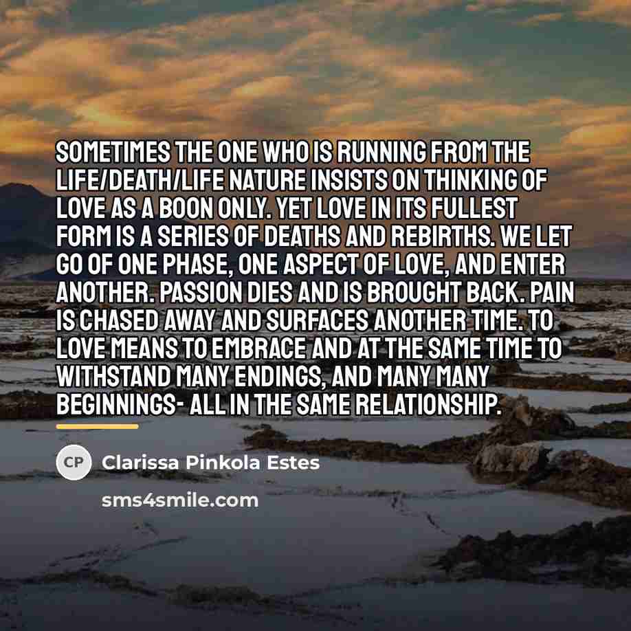 “Sometimes the one who is running from the Life/Death/Life nature…” quote by Clarissa Pinkola Estes