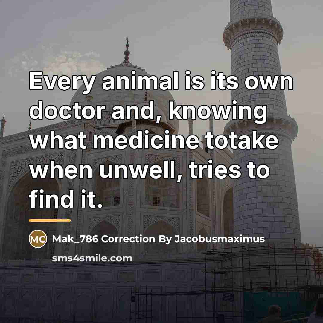 “Every animal is its own doctor and, knowing what medicine…” quote by Mak_786 Correction By Jacobusmaximus