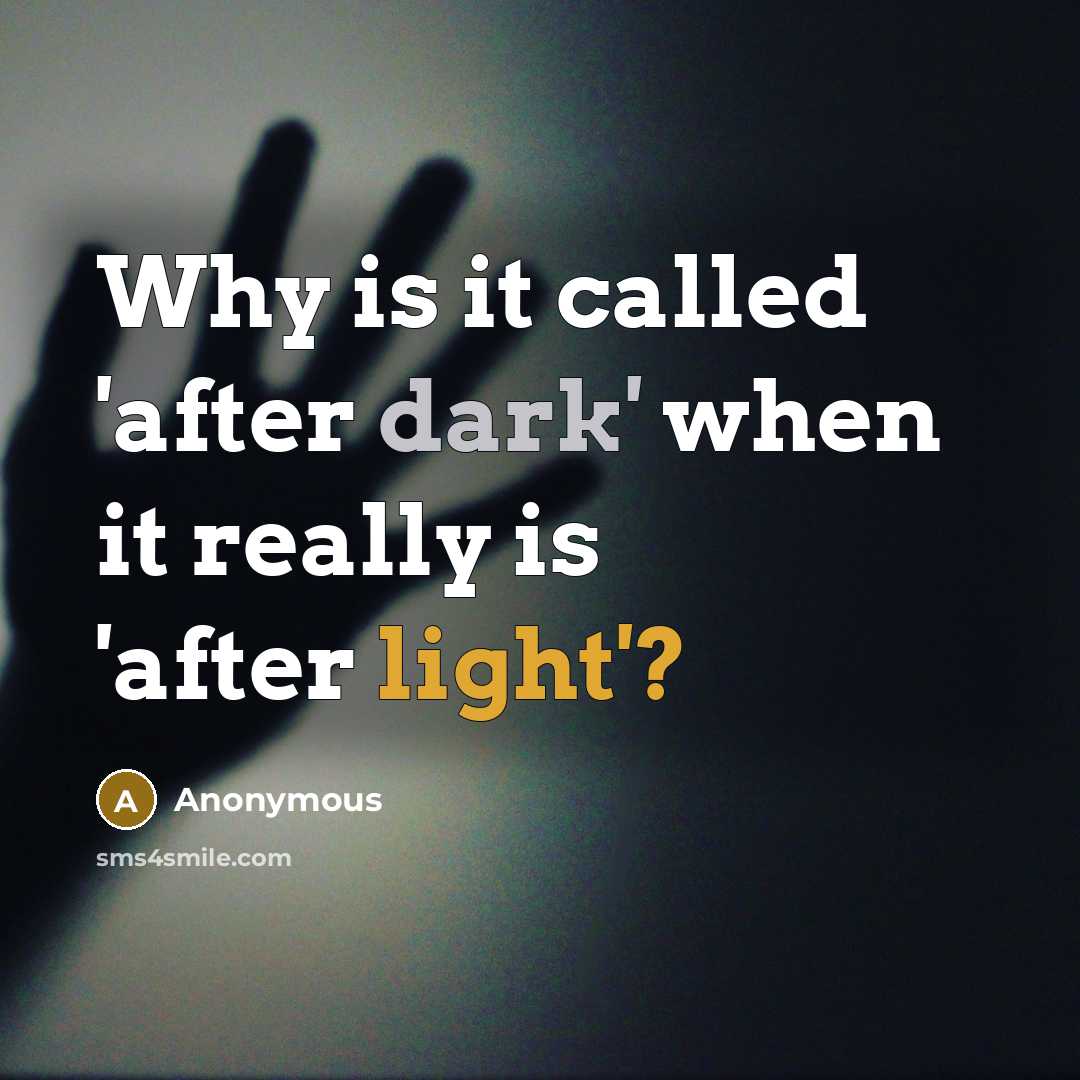 “Why is it called 'after dark' when it really is 'after light'?” quote by Anonymous