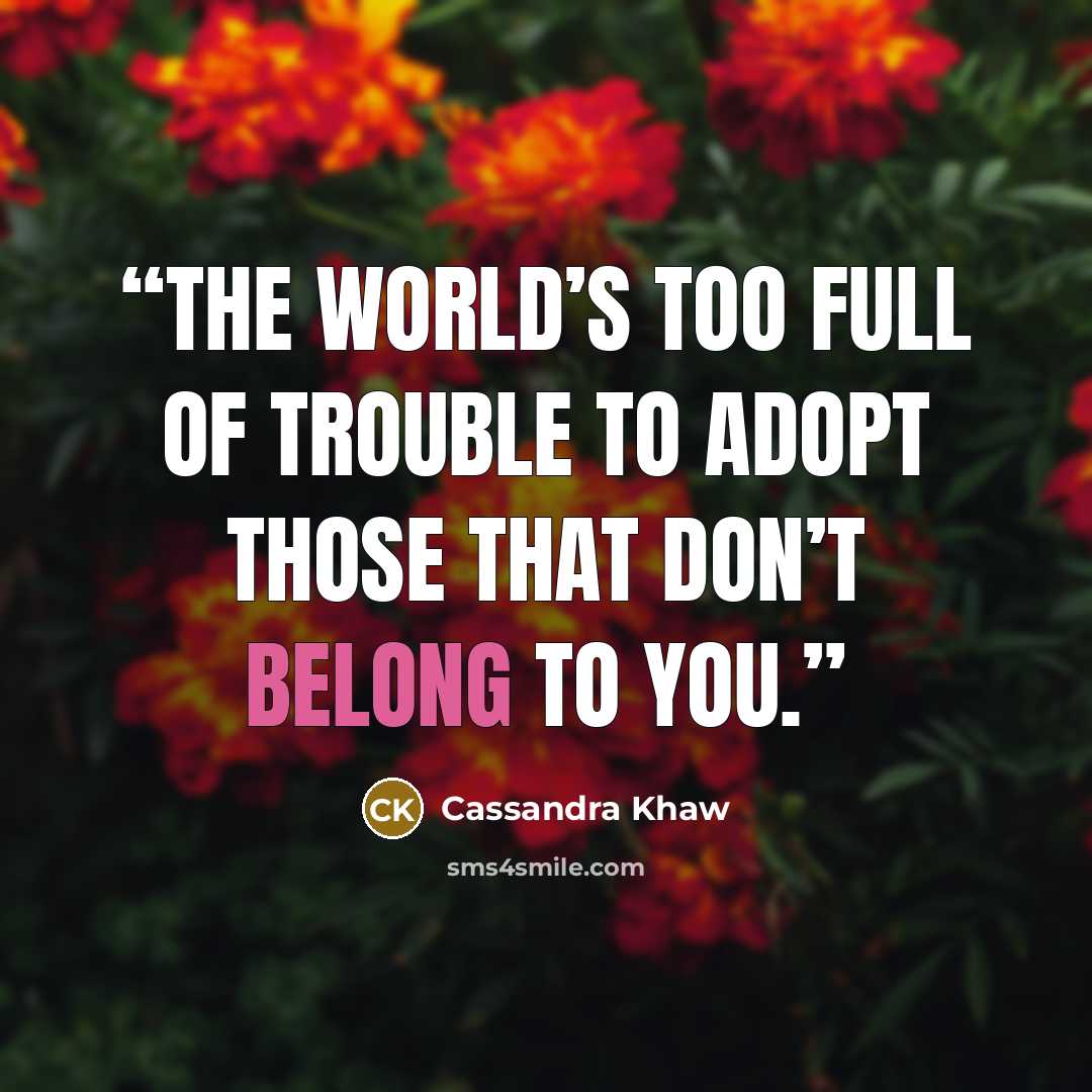 “The world’s too full of trouble to adopt those that don’t belong to you.” quote by Cassandra Khaw