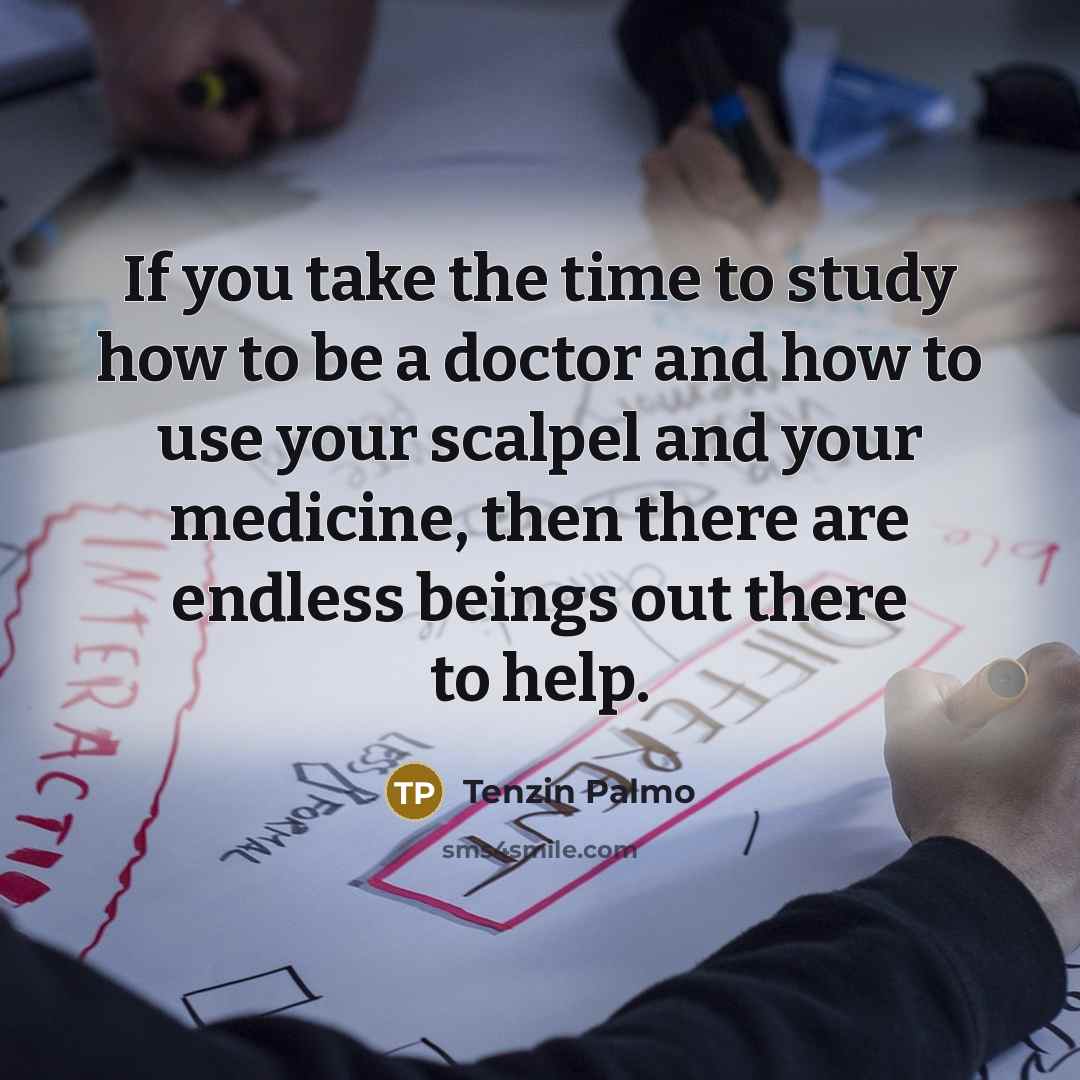 “If you take the time to study how to be a doctor and how to use your scalpel and your medicine, then there are endless beings out there to help.” quote by Tenzin Palmo