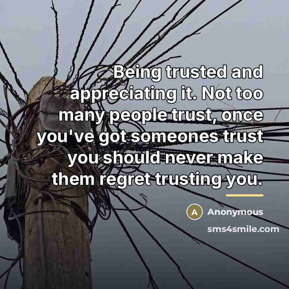 “Being trusted and appreciating it. Not too many people trust,…” quote by Anonymous