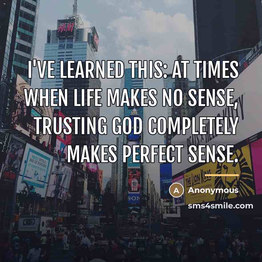 “I've learned this: At times when life makes no sense,…” quote by Anonymous