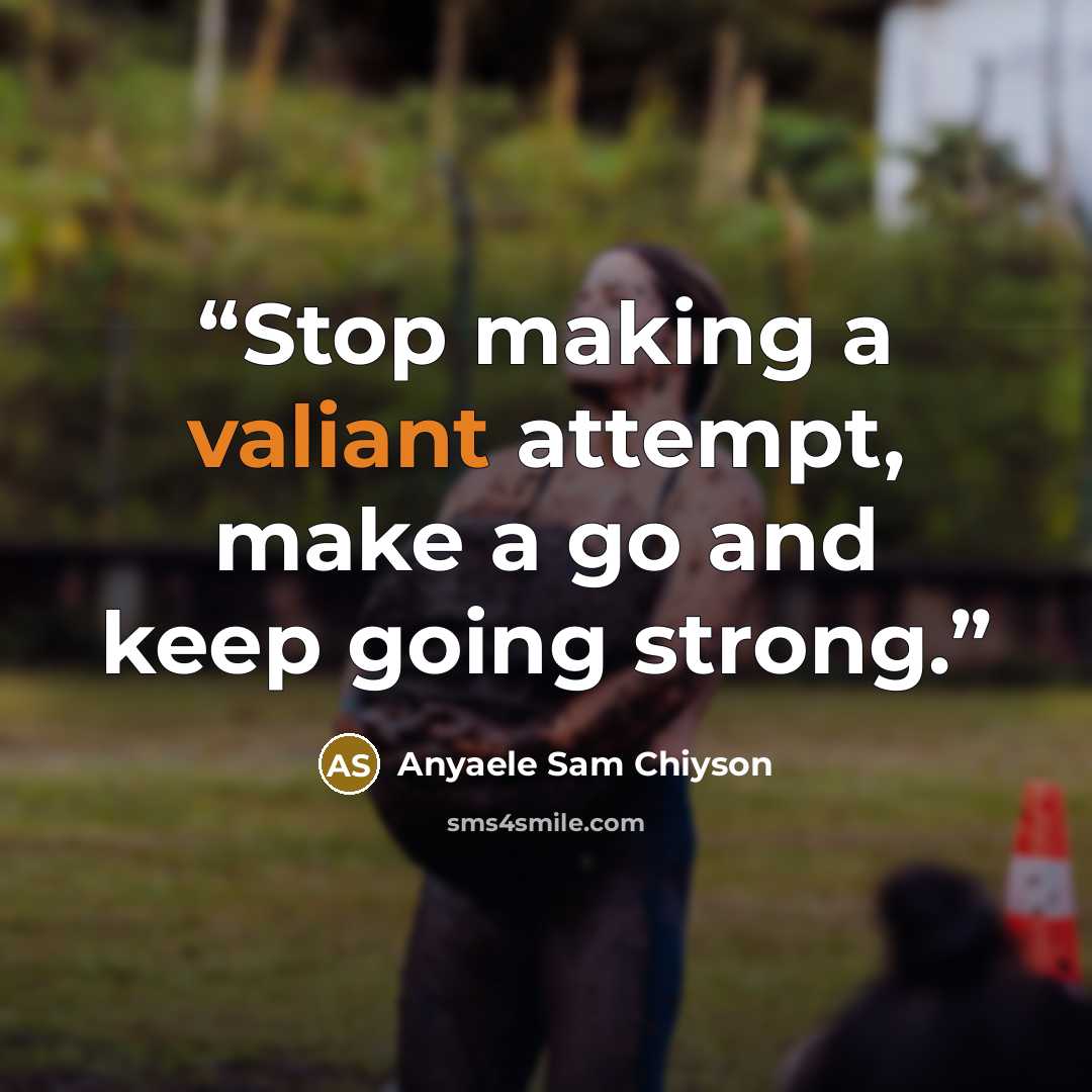 “Stop making a valiant attempt, make a go and keep going strong.” quote by Anyaele Sam Chiyson
