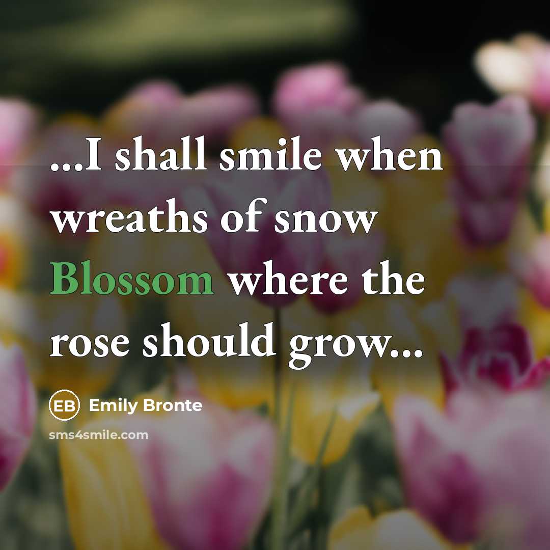 “...I shall smile when wreaths of snow Blossom where the…” quote by Emily Bronte