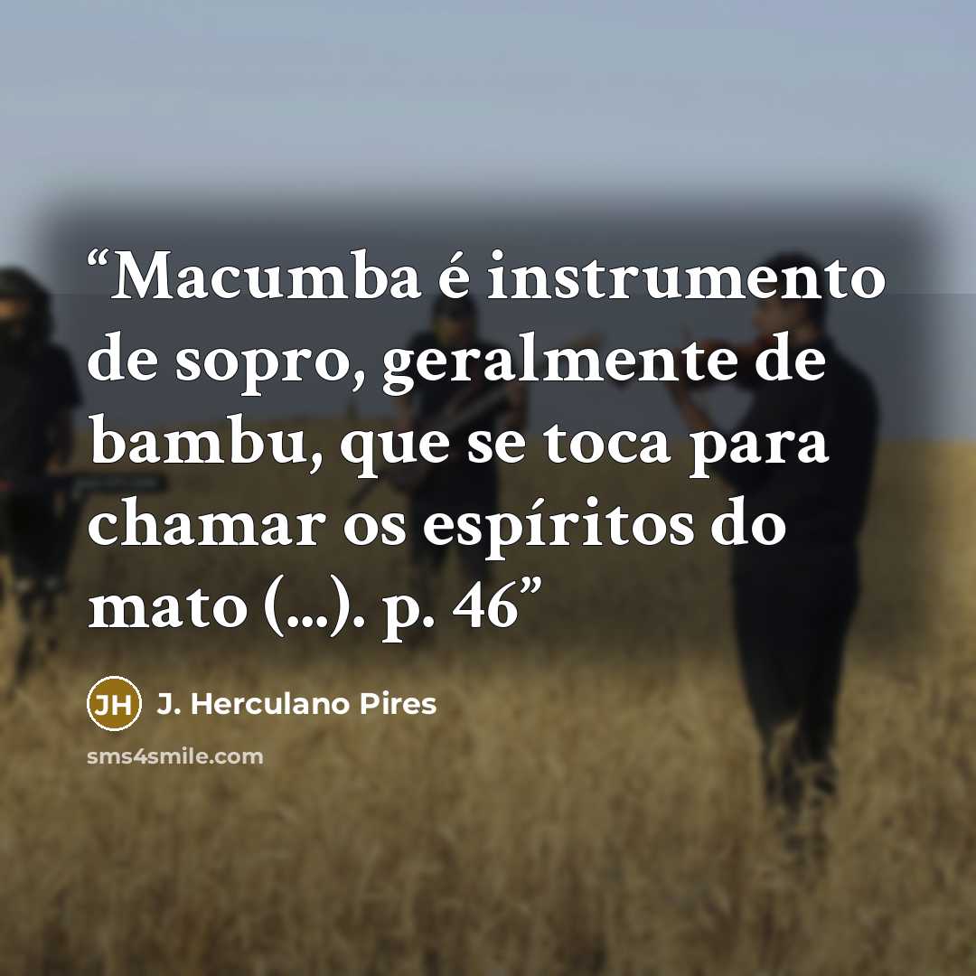 “Macumba é instrumento de sopro, geralmente de bambu, que se toca para chamar os espíritos do mato (...). p. 46” quote by J. Herculano Pires