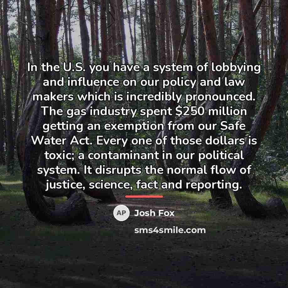 “In the U.S. you have a system of lobbying and…” quote by Josh Fox