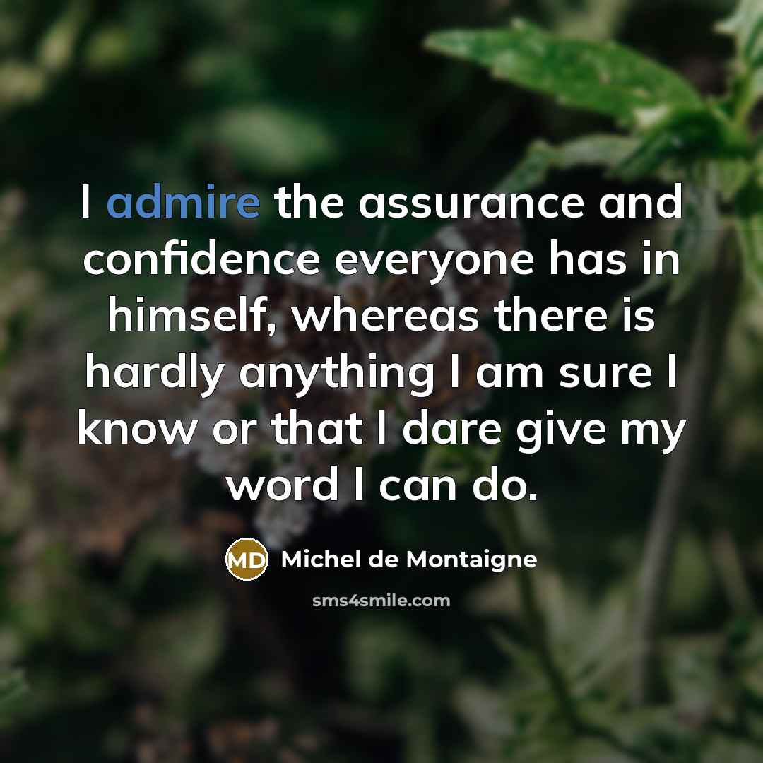 “I admire the assurance and confidence everyone has in himself,…” quote by Michel de Montaigne