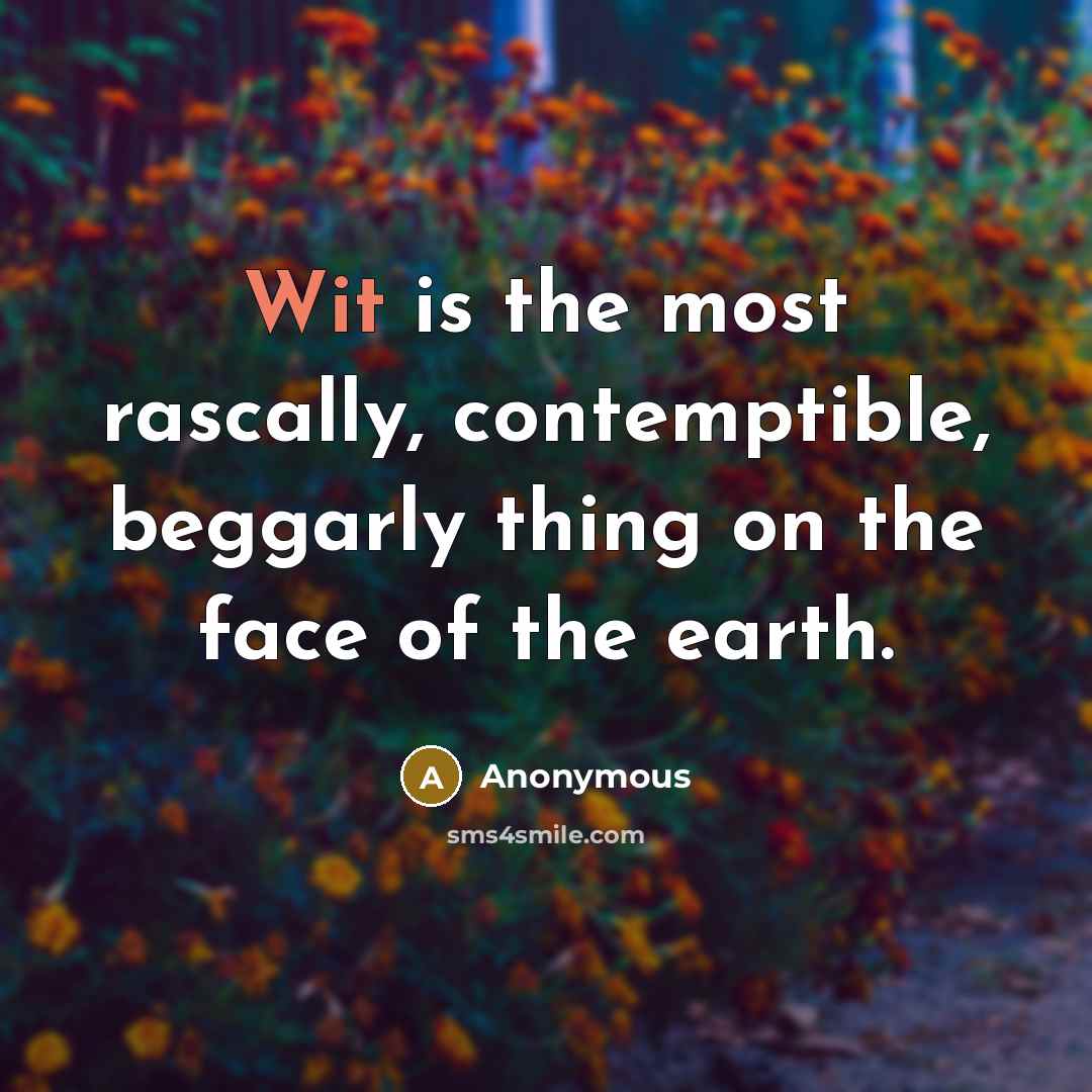 “Wit is the most rascally, contemptible, beggarly thing on the…” quote by Anonymous
