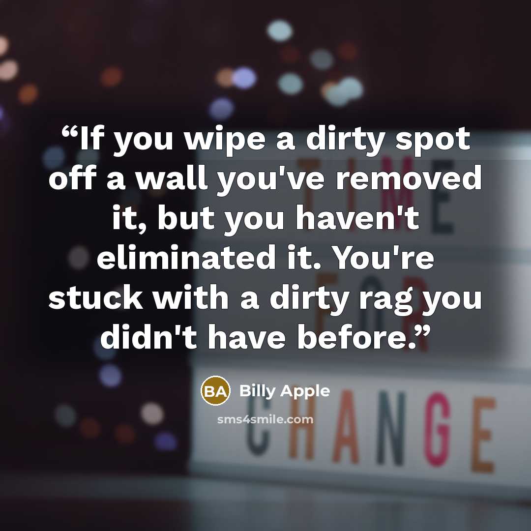 “If you wipe a dirty spot off a wall you've removed it, but you haven't eliminated it. You're stuck with a dirty rag you didn't have before.” quote by Billy Apple