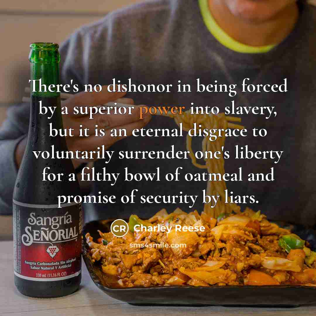 “There's no dishonor in being forced by a superior power…” quote by Charley Reese