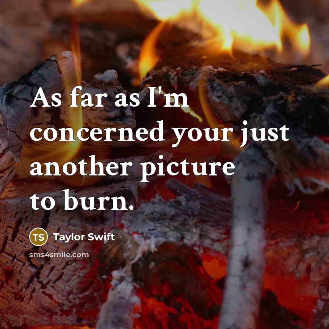 “As far as I'm concerned your just another picture to burn.” quote by Taylor Swift