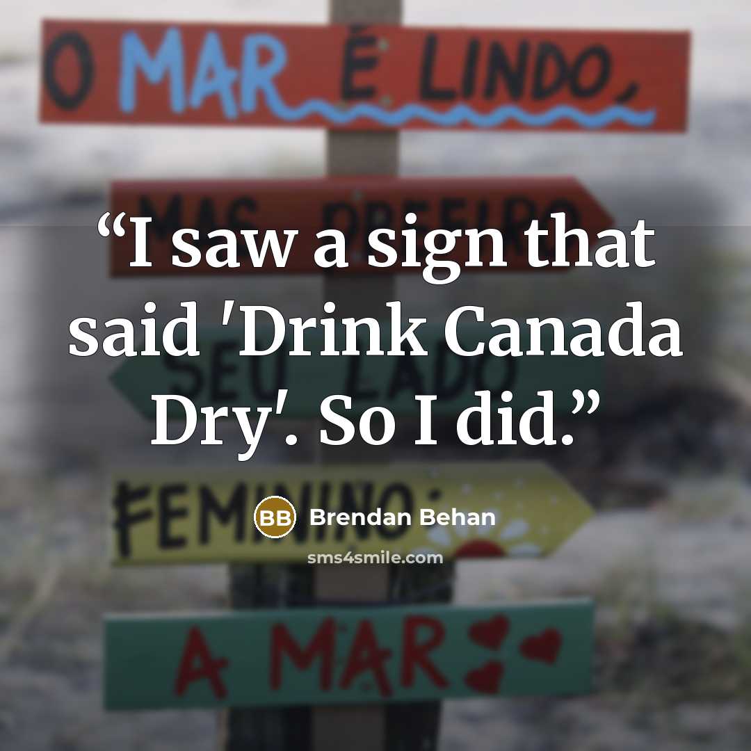 “I saw a sign that said 'Drink Canada Dry'. So I did.” quote by Brendan Behan