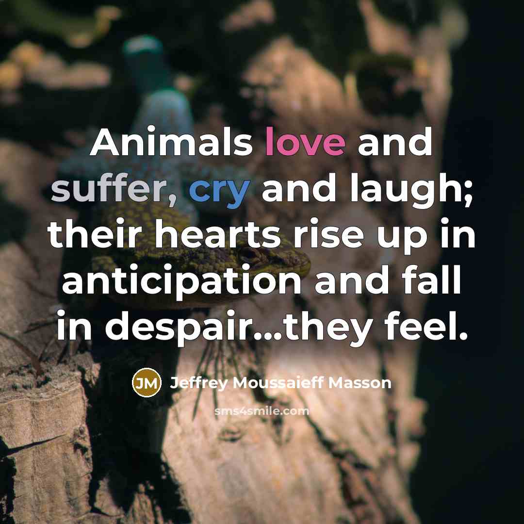 “Animals love and suffer, cry and laugh; their hearts rise…” quote by Jeffrey Moussaieff Masson