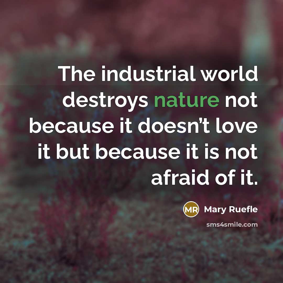 “The industrial world destroys nature not because it doesn’t love…” quote by Mary Ruefle
