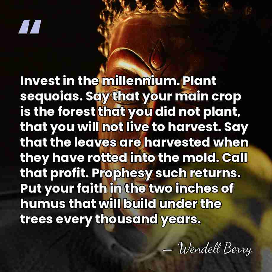 Invest in the millennium. Plant sequoias. Say that your main crop is&hellip; - Wendell Berry