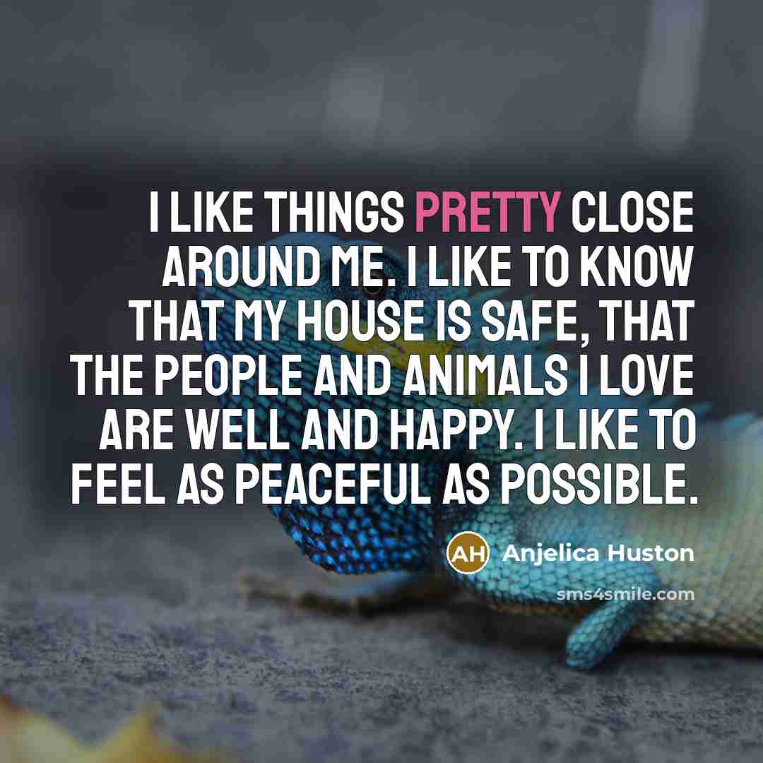 “I like things pretty close around me. I like to…” quote by Anjelica Huston