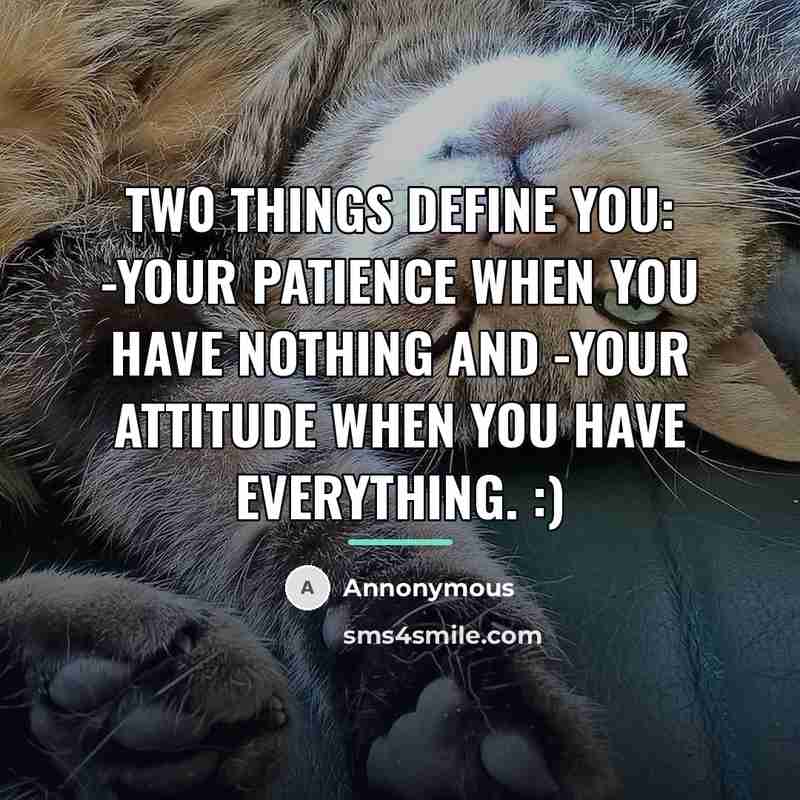 “TW0 THINGS DEFINE YOU: -Your patience when you have nothing…” quote by Annonymous
