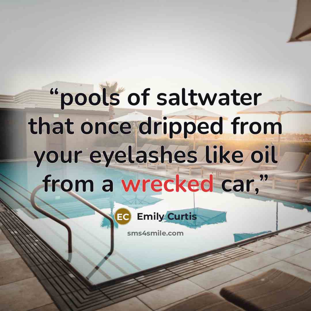 “pools of saltwater that once dripped from your eyelashes like oil from a wrecked car,” quote by Emily Curtis
