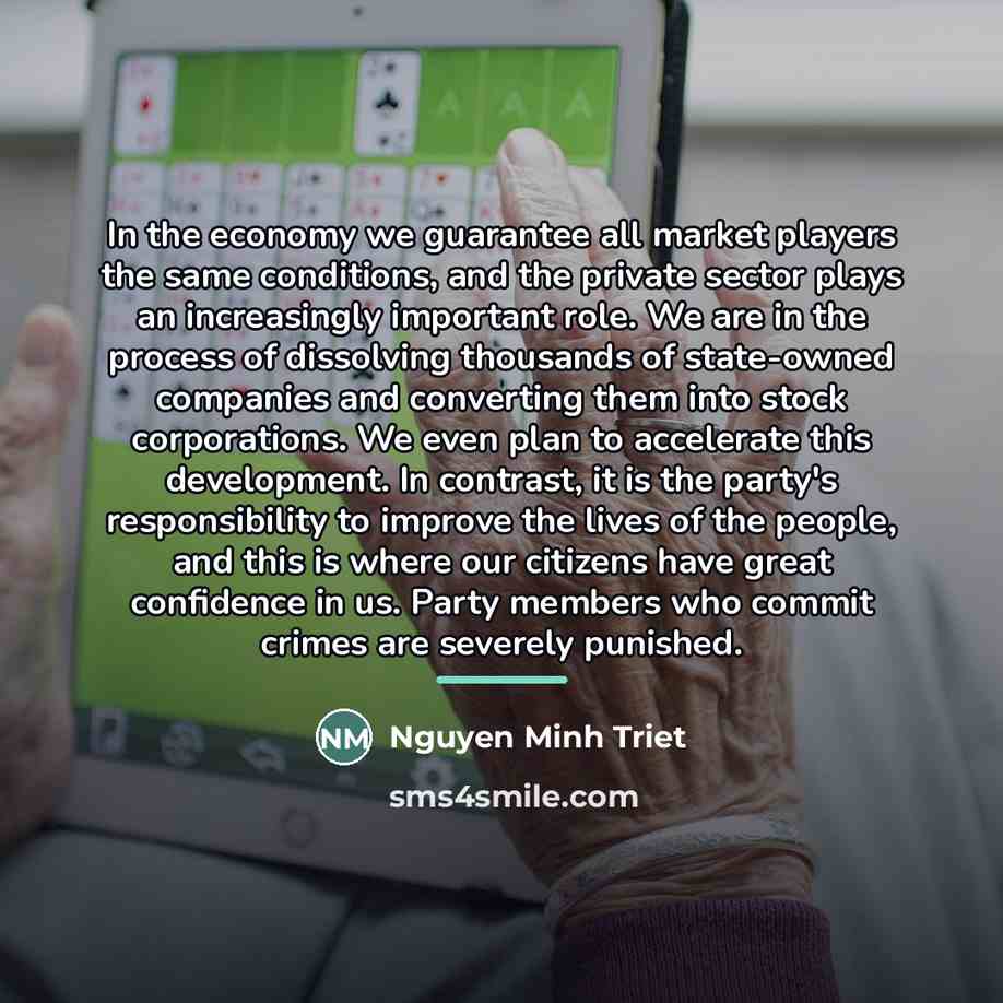 “In the economy we guarantee all market players the same…” quote by Nguyen Minh Triet