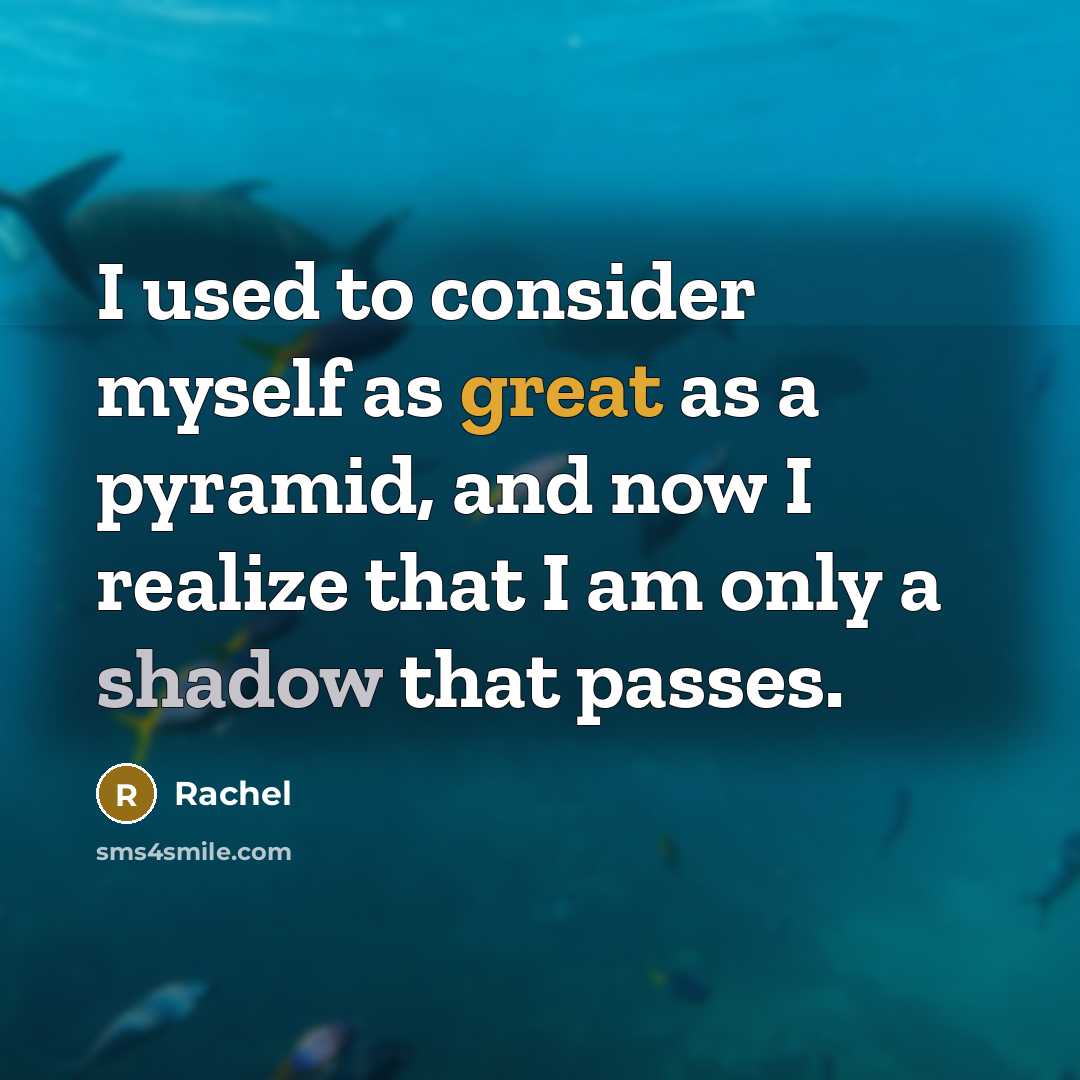 “I used to consider myself as great as a pyramid, and now I realize that I am only a shadow that passes.” quote by Rachel