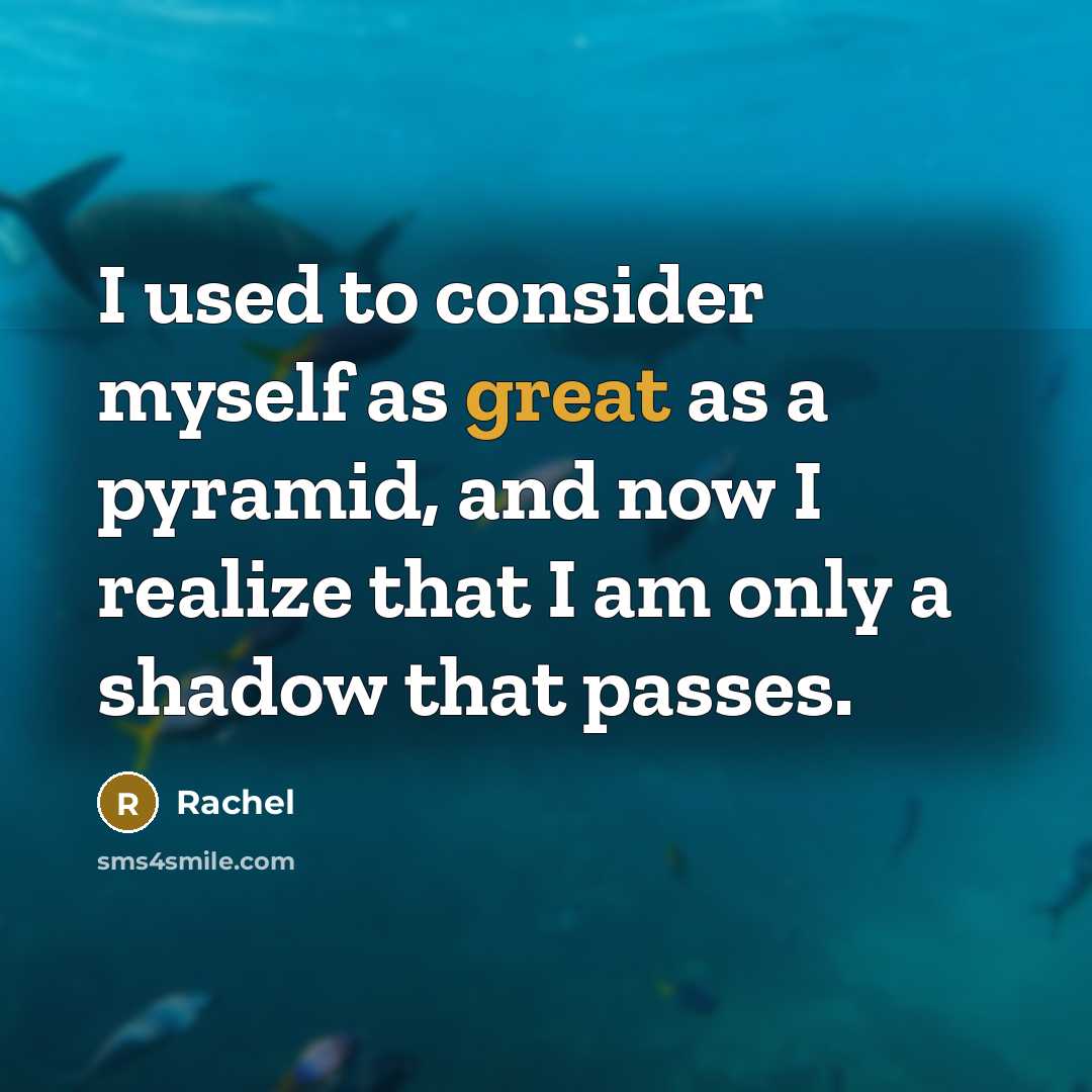 “I used to consider myself as great as a pyramid,…” quote by Rachel