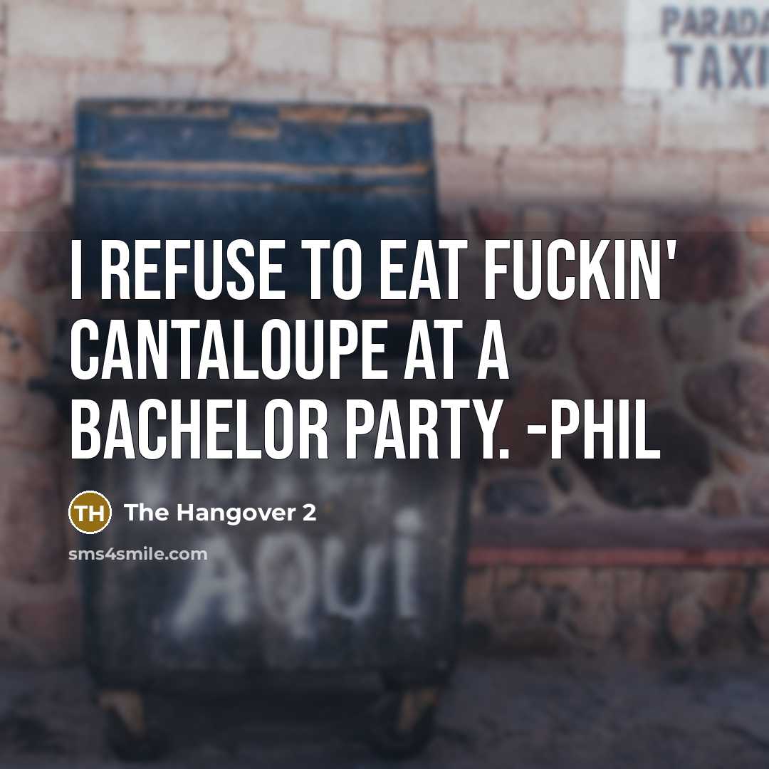 “I refuse to eat fuckin' cantaloupe at a bachelor party.…” quote by The Hangover 2