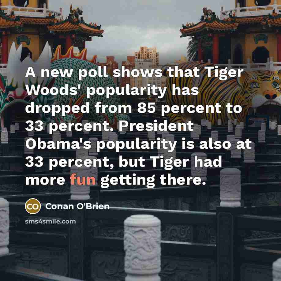 “A new poll shows that Tiger Woods' popularity has dropped…” quote by Conan O'Brien
