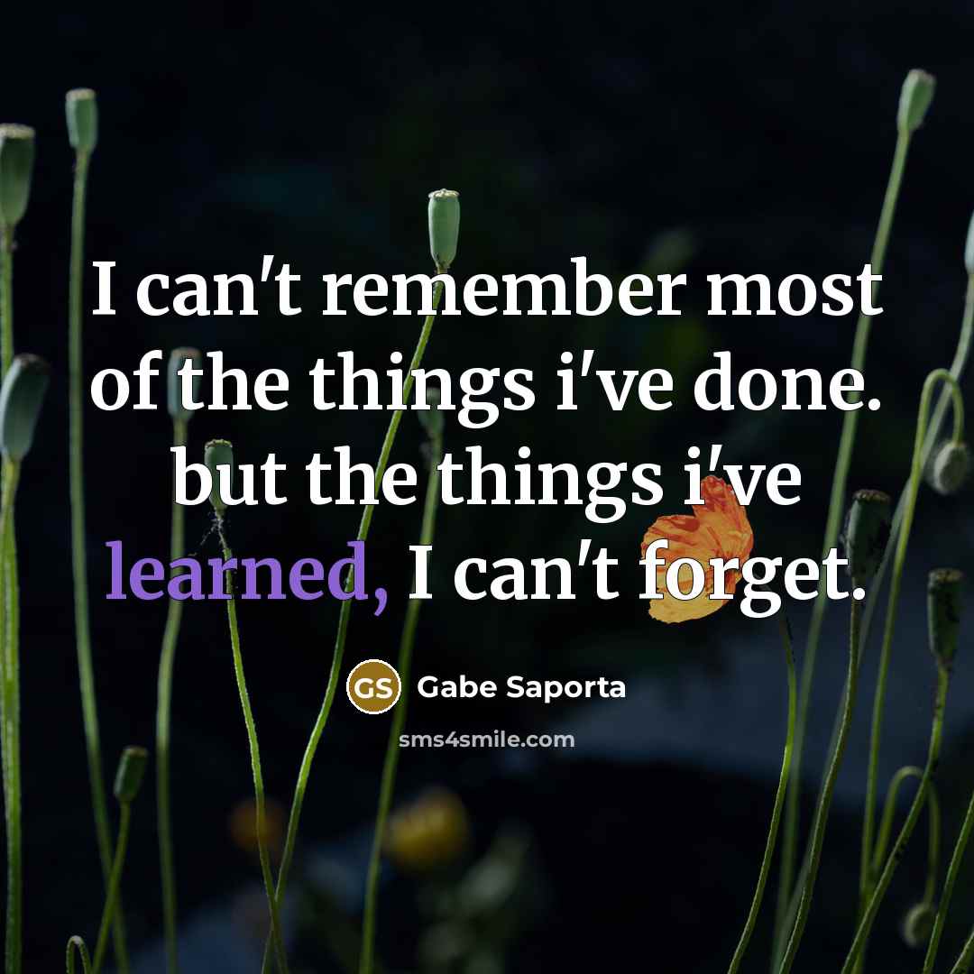 “I can't remember most of the things i've done. but the things i've learned, I can't forget.” quote by Gabe Saporta
