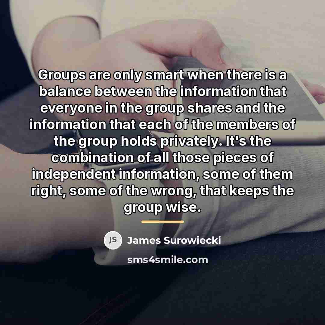 “Groups are only smart when there is a balance between…” quote by James Surowiecki