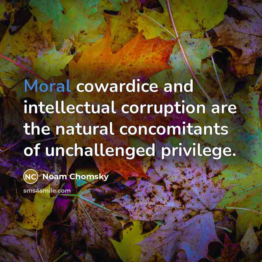“Moral cowardice and intellectual corruption are the natural concomitants of…” quote by Noam Chomsky