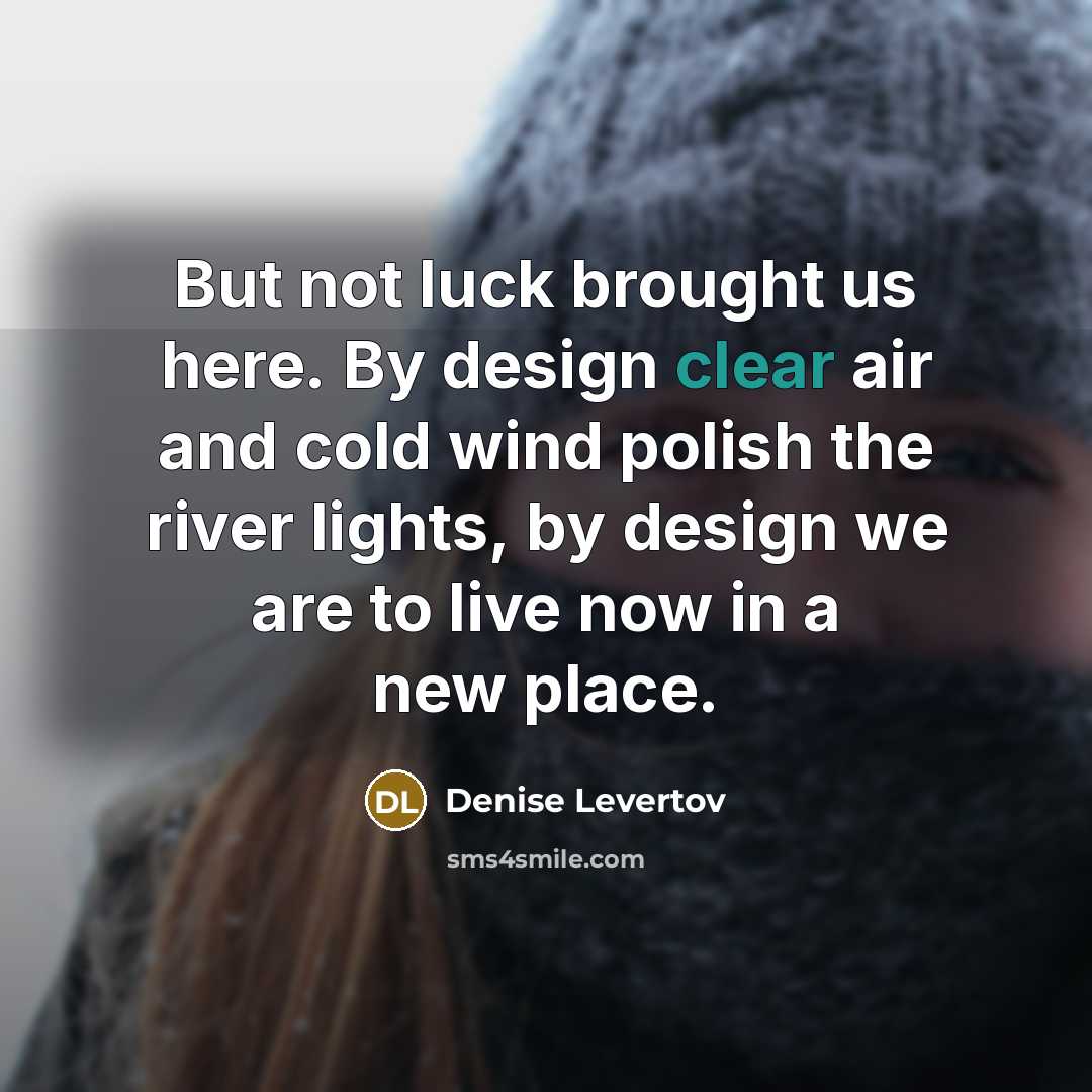 “But not luck brought us here. By design clear air…” quote by Denise Levertov