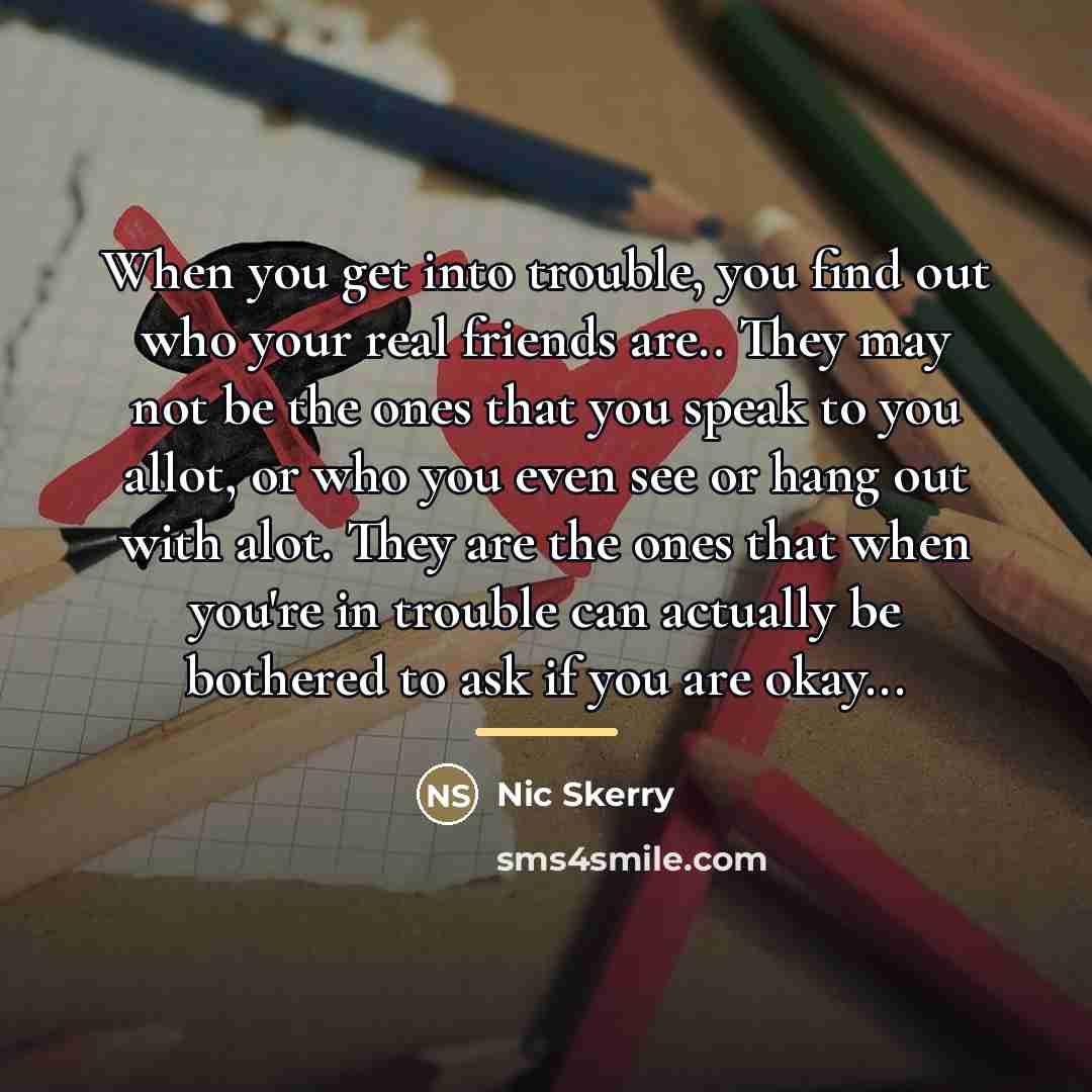 “When you get into trouble, you find out who your…” quote by Nic Skerry