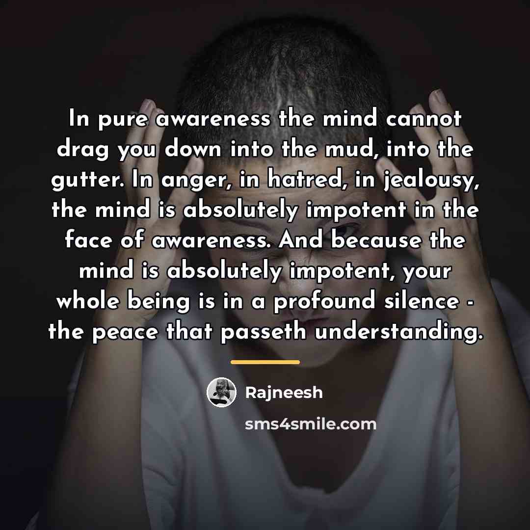 “In pure awareness the mind cannot drag you down into…” quote by Rajneesh