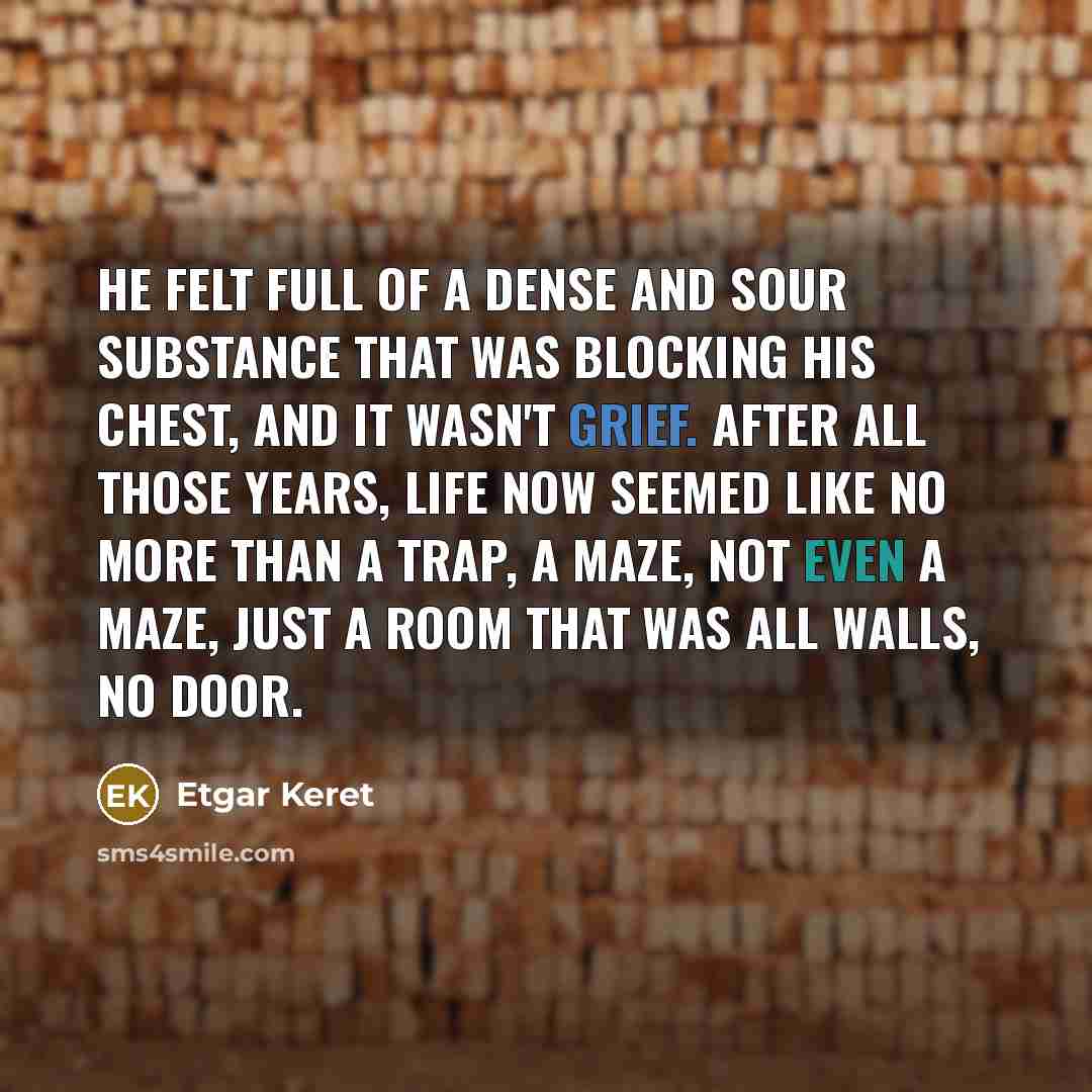 “He felt full of a dense and sour substance that…” quote by Etgar Keret