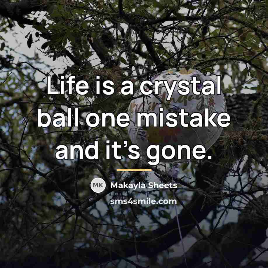 “Life is a crystal ball one mistake and it's gone.…” quote by Makayla Sheets