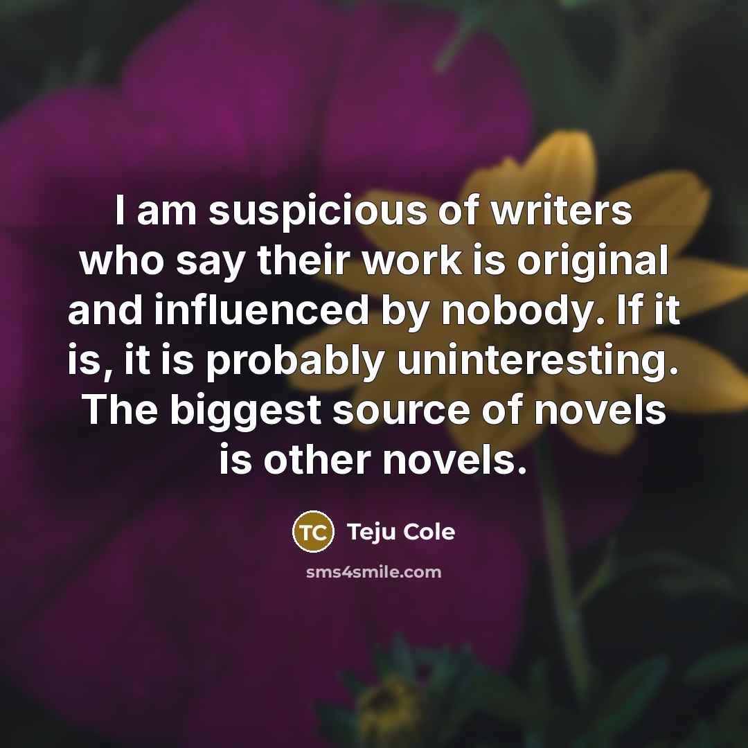 “I am suspicious of writers who say their work is…” quote by Teju Cole