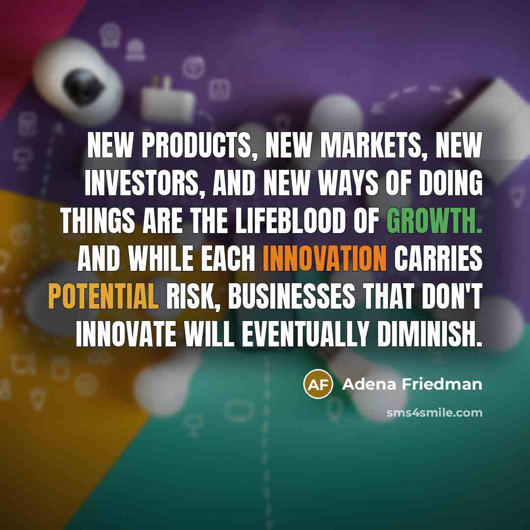 “New products, new markets, new investors, and new ways of…” quote by Adena Friedman