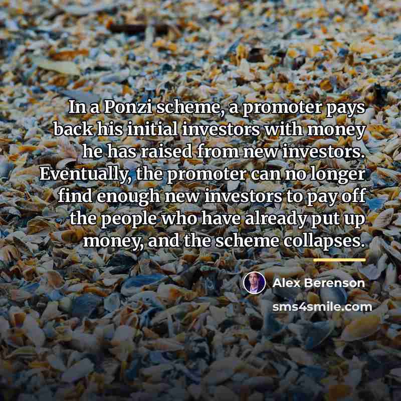 “In a Ponzi scheme, a promoter pays back his initial…” quote by Alex Berenson