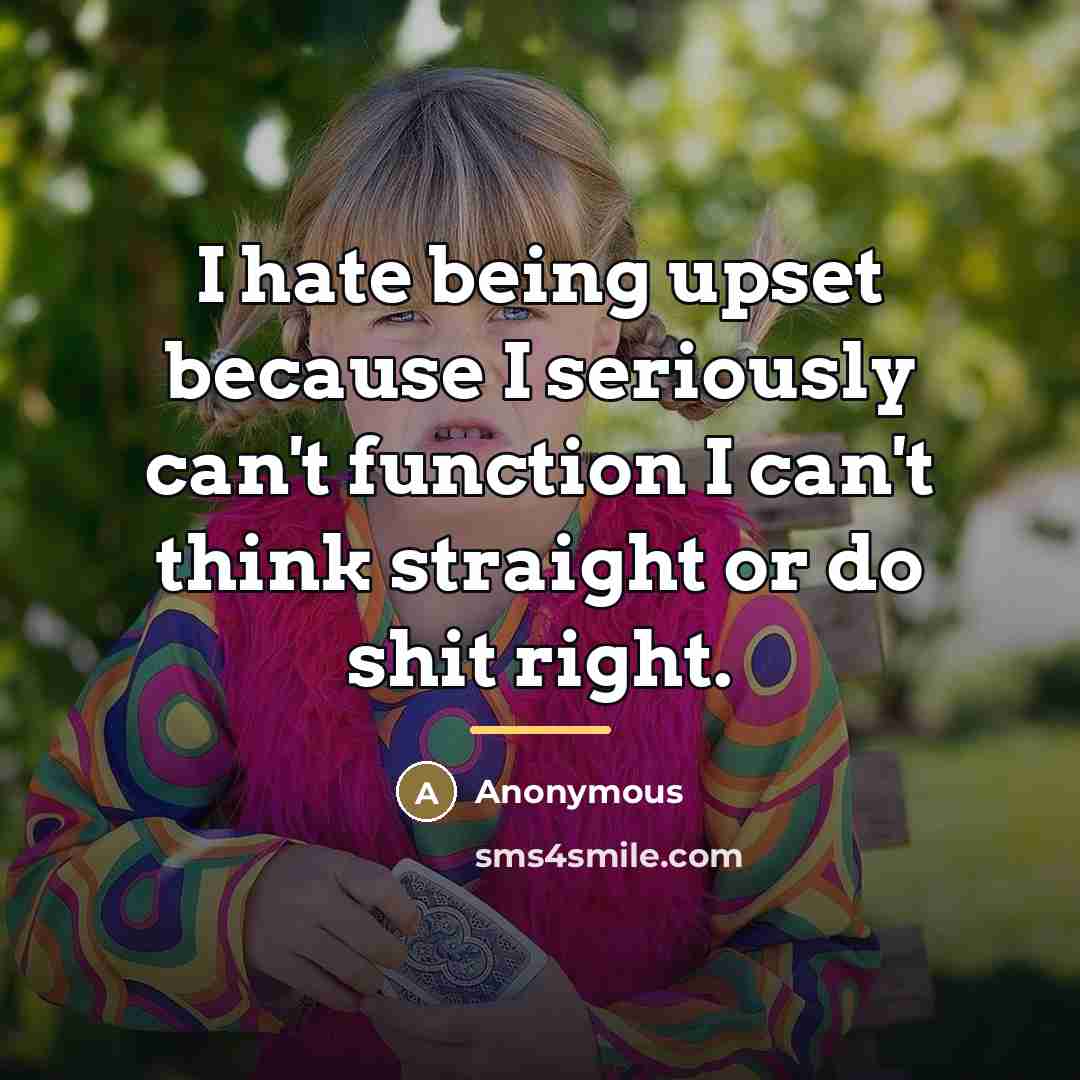 “I hate being upset because I seriously can't function I…” quote by Anonymous
