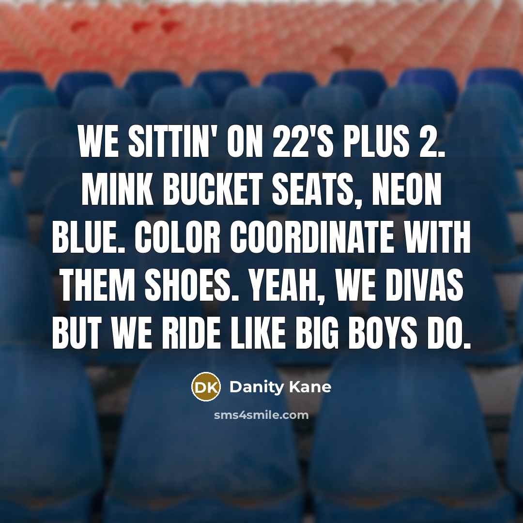 “We sittin' on 22's plus 2. Mink bucket seats, neon…” quote by Danity Kane