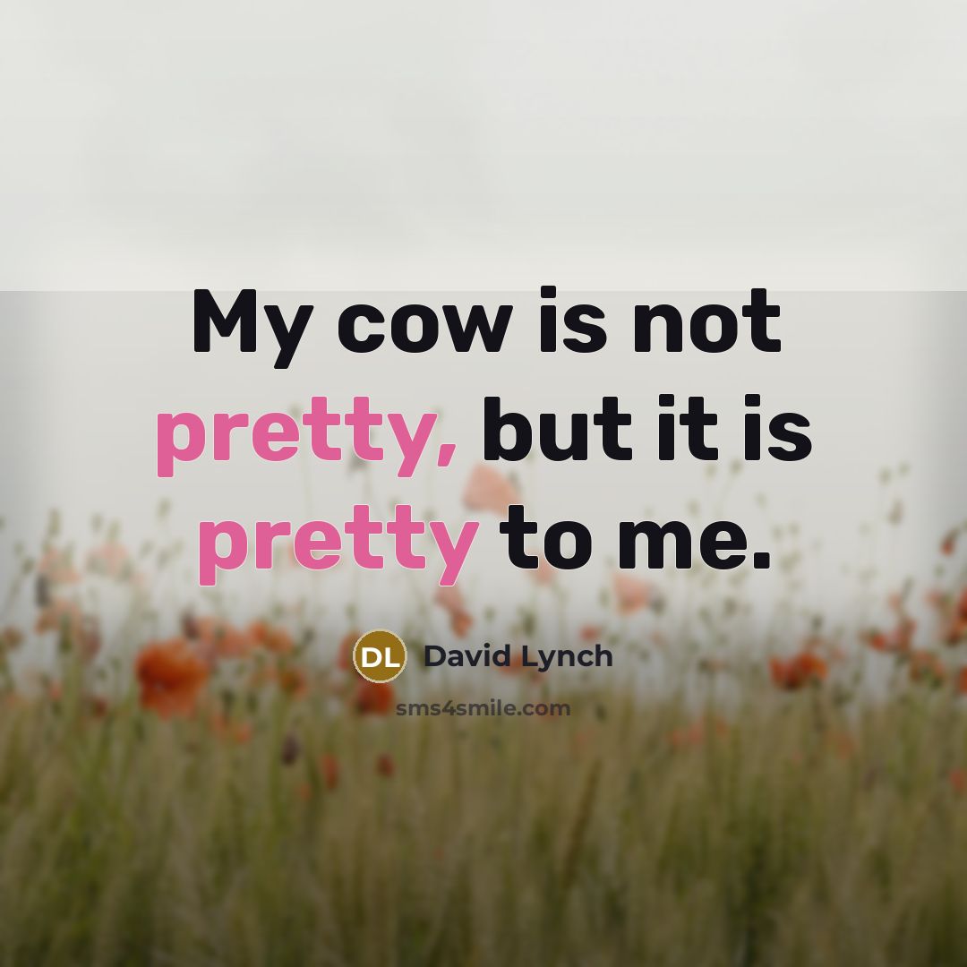“My cow is not pretty, but it is pretty to…” quote by David Lynch