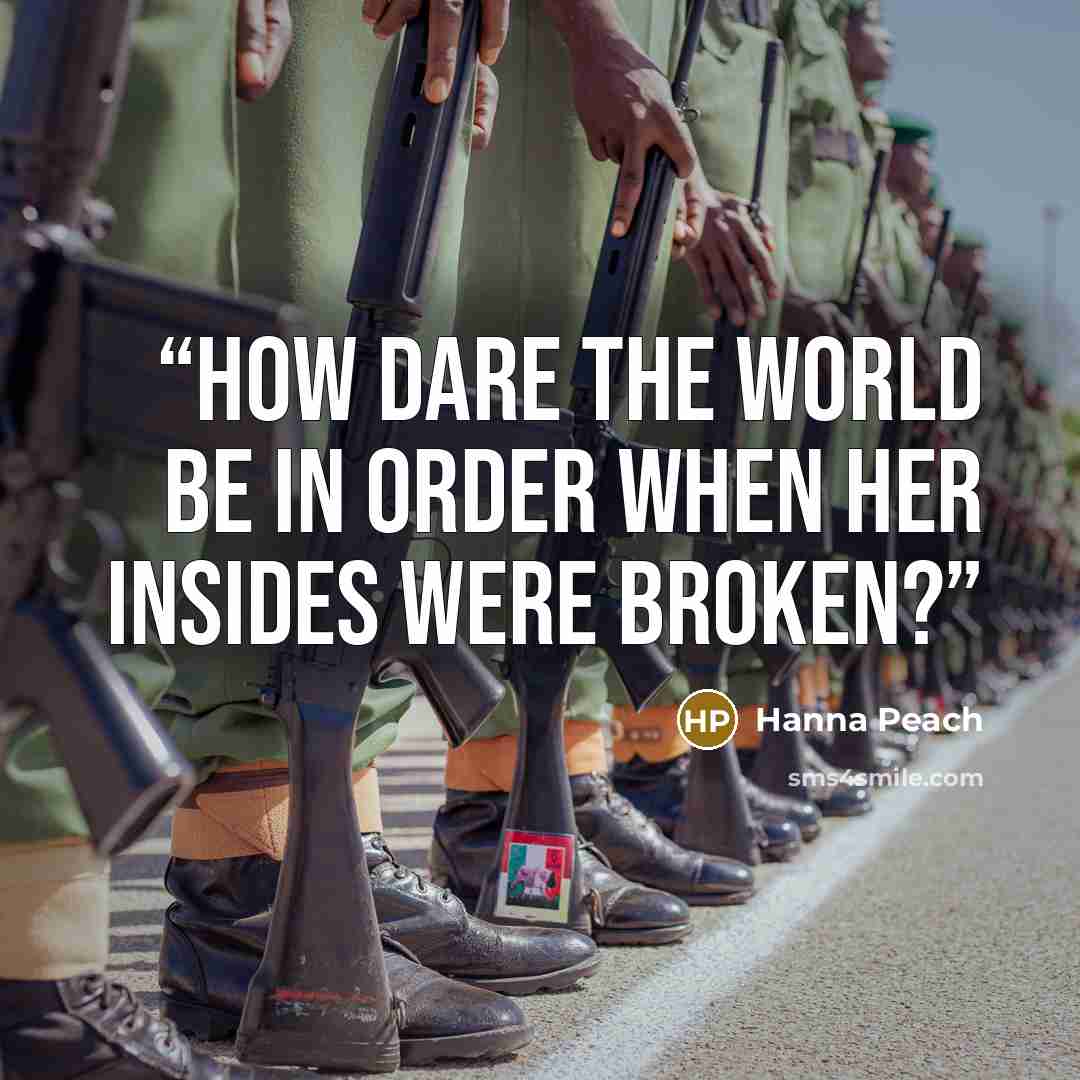 “How dare the world be in order when her insides were broken?” quote by Hanna Peach