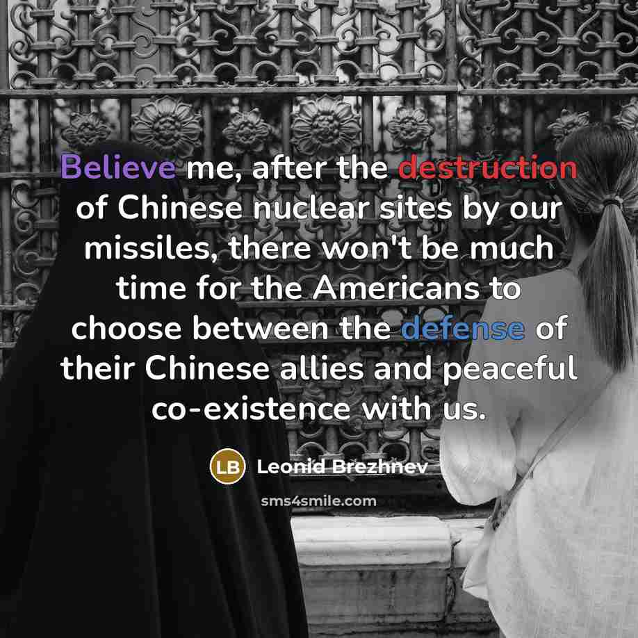 “Believe me, after the destruction of Chinese nuclear sites by…” quote by Leonid Brezhnev