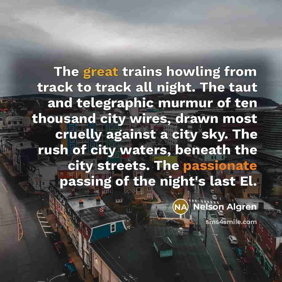 “The great trains howling from track to track all night.…” quote by Nelson Algren
