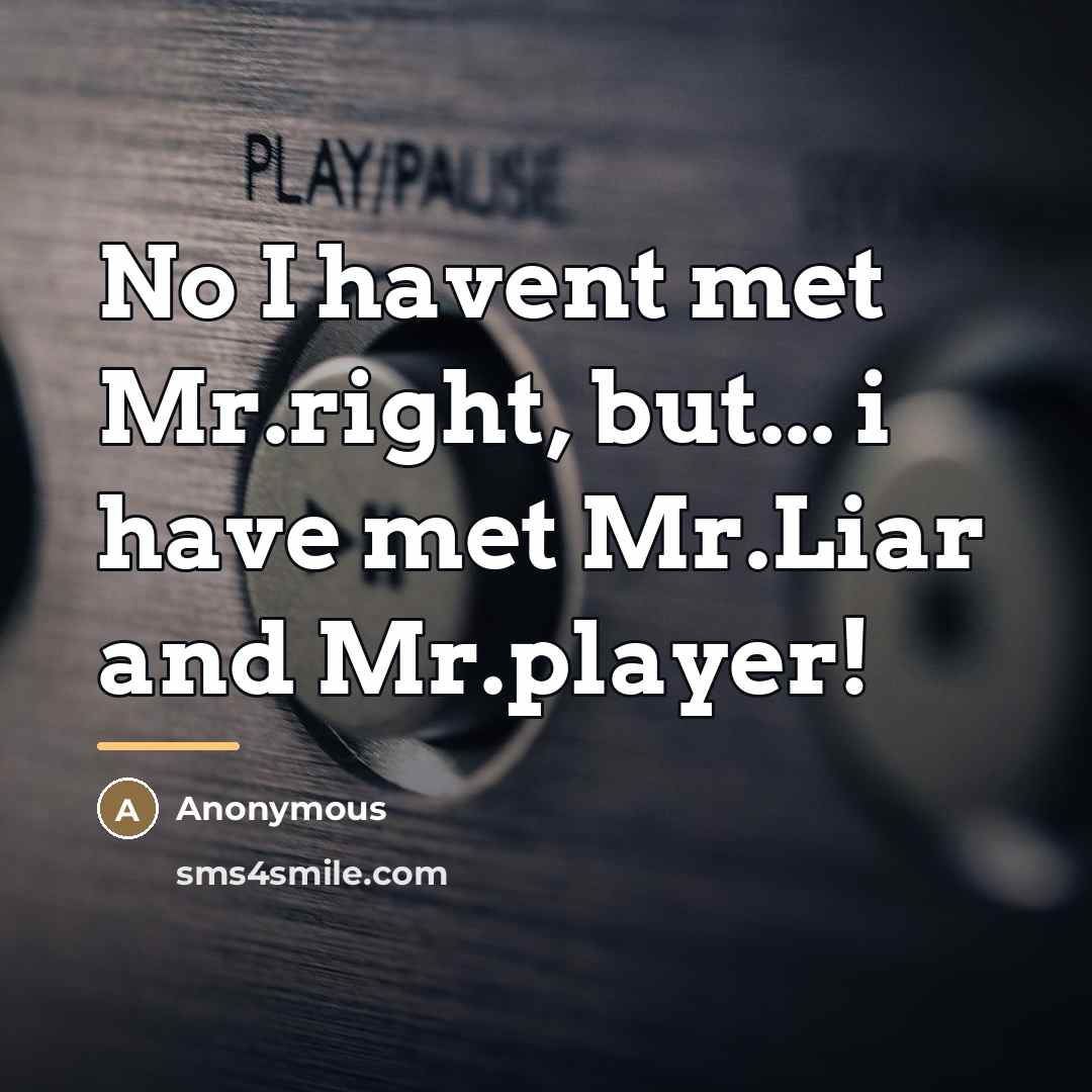 “No I havent met Mr.right, but... i have met Mr.Liar…” quote by Anonymous